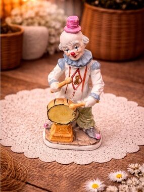 Vtg UCGC Korea Porcelain Hobo Clown Figure Drums Hand Painted Circus Collectible